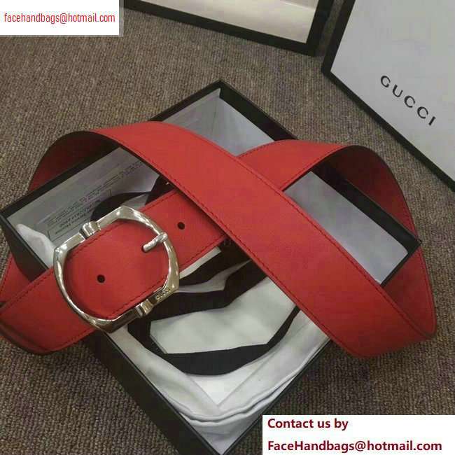 Gucci Width 4cm Leather Belt Red with Square Buckle