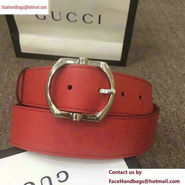 Gucci Width 4cm Leather Belt Red with Square Buckle