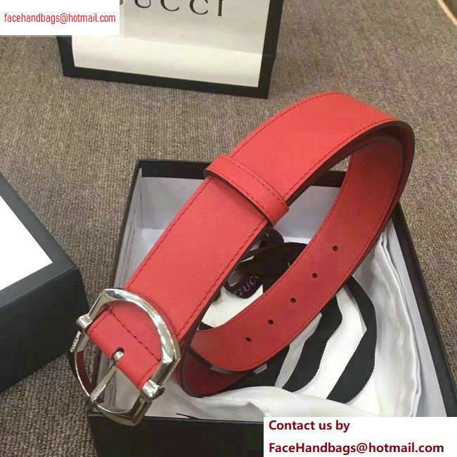 Gucci Width 4cm Leather Belt Red with Square Buckle