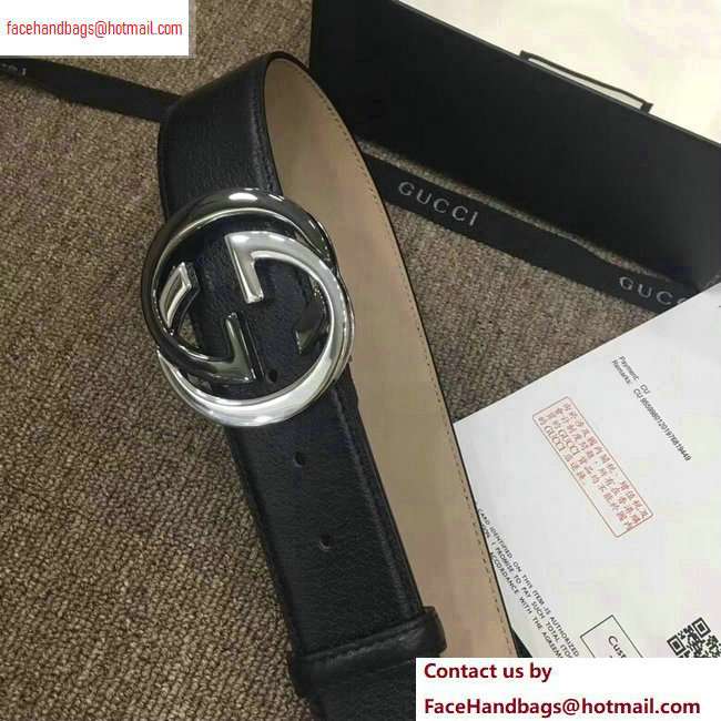 Gucci Width 4cm Leather Belt with Black/Silver Interlocking G Buckle