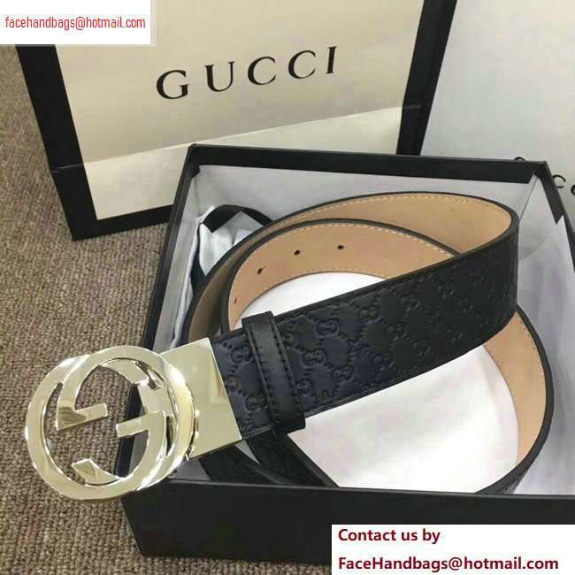 Gucci Width 4cm Signature Leather Belt Black with Interlocking G Buckle