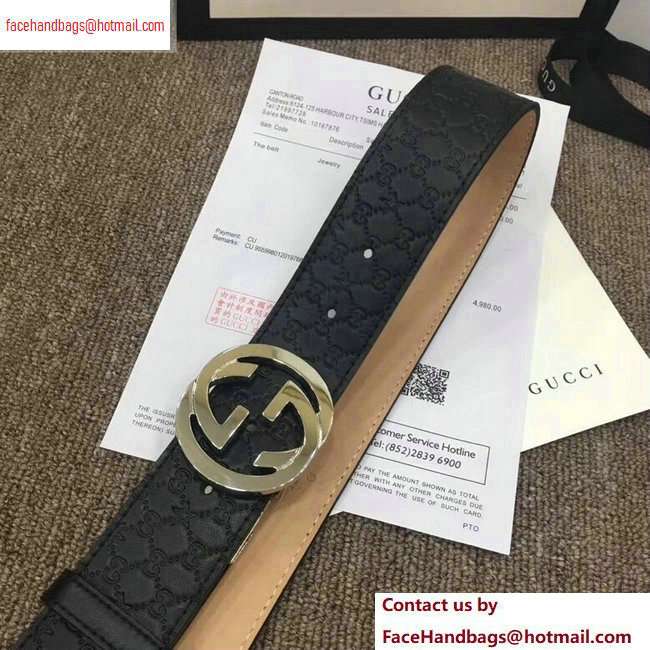 Gucci Width 4cm Signature Leather Belt Black with Interlocking G Buckle