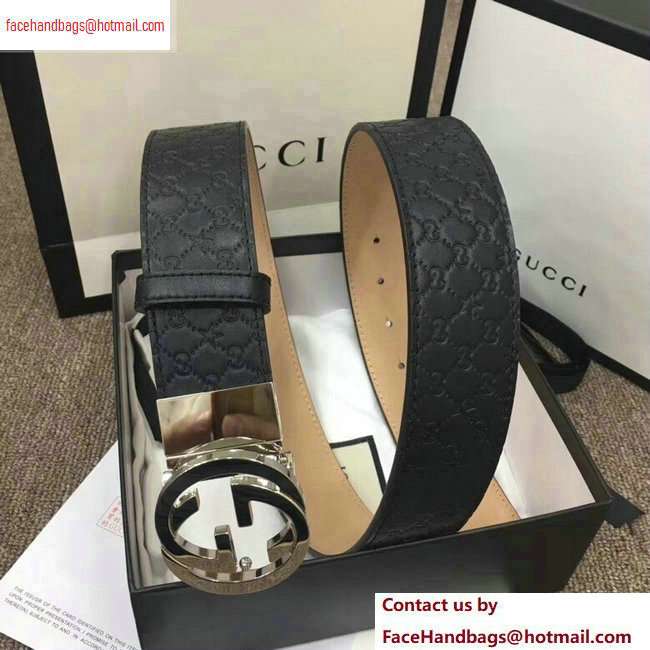 Gucci Width 4cm Signature Leather Belt Black with Interlocking G Buckle