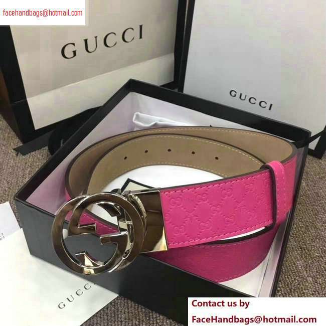 Gucci Width 4cm Signature Leather Belt Fuchsia with Interlocking G Buckle