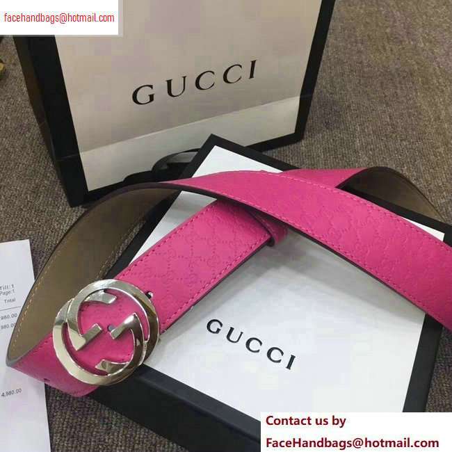 Gucci Width 4cm Signature Leather Belt Fuchsia with Interlocking G Buckle