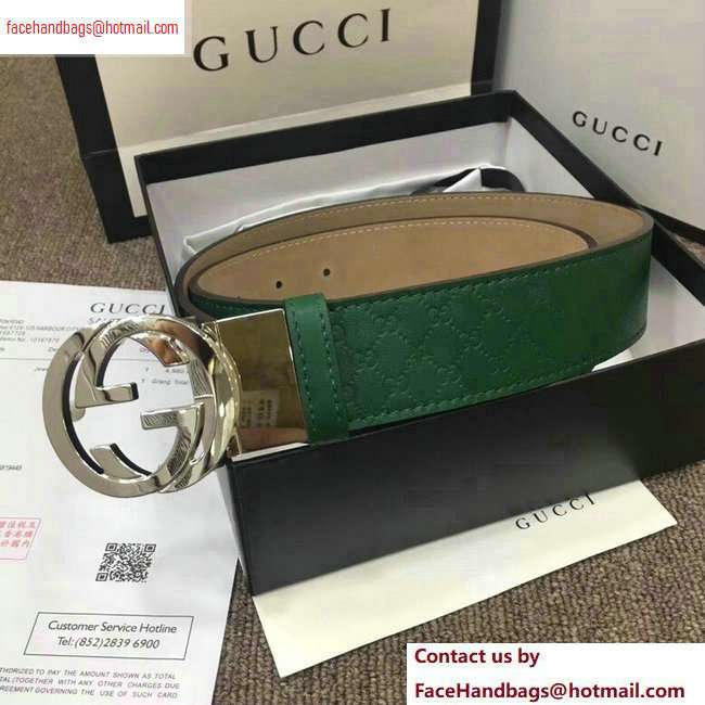 Gucci Width 4cm Signature Leather Belt Green with Interlocking G Buckle