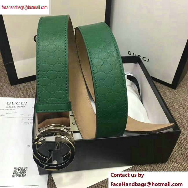 Gucci Width 4cm Signature Leather Belt Green with Interlocking G Buckle