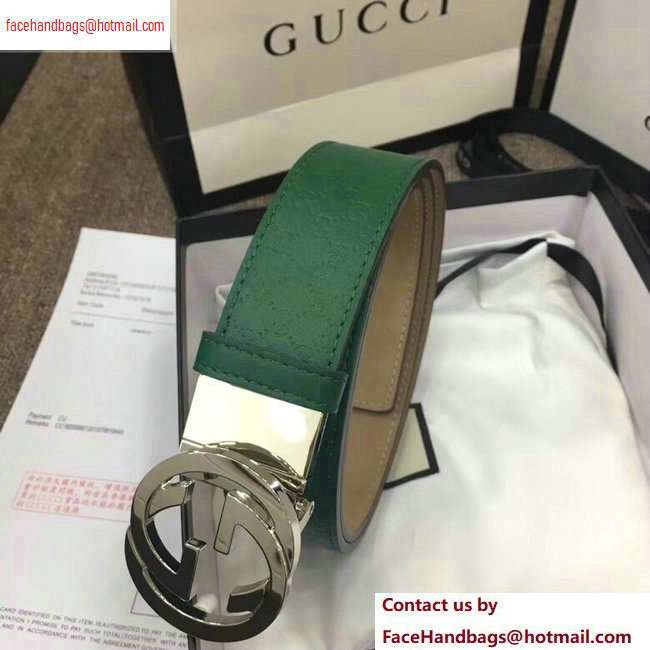 Gucci Width 4cm Signature Leather Belt Green with Interlocking G Buckle