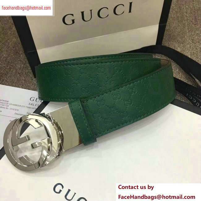 Gucci Width 4cm Signature Leather Belt Green with Interlocking G Buckle