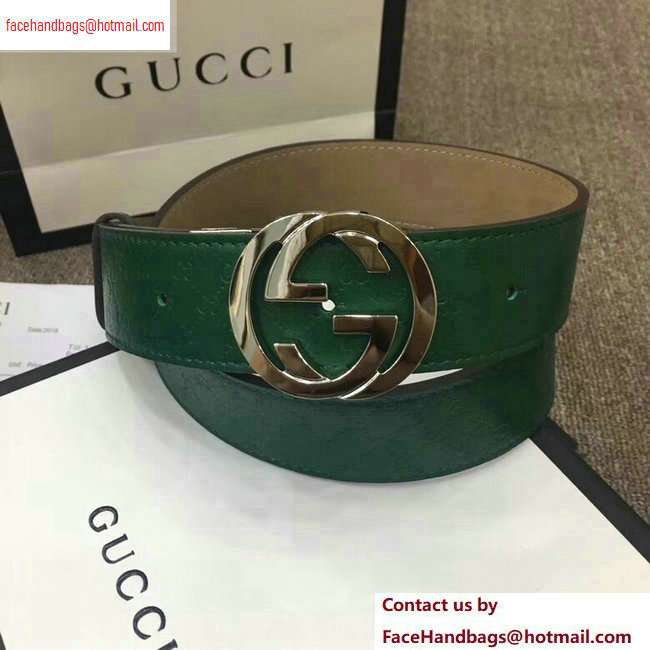 Gucci Width 4cm Signature Leather Belt Green with Interlocking G Buckle