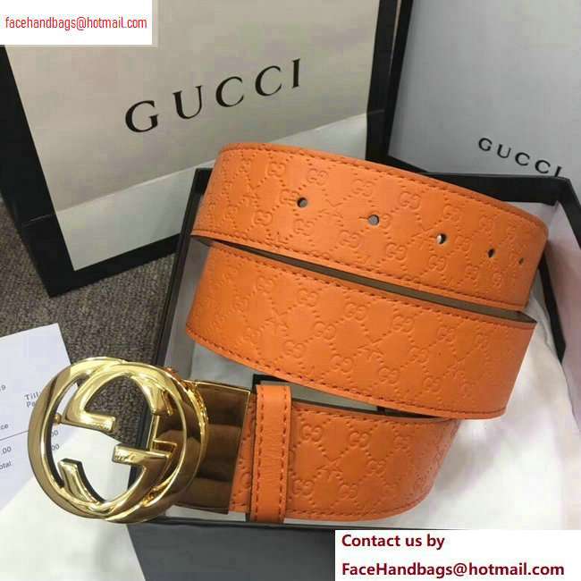 Gucci Width 4cm Signature Leather Belt Orange with Interlocking G Buckle