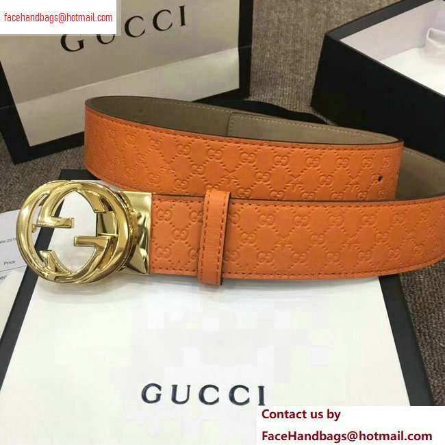 Gucci Width 4cm Signature Leather Belt Orange with Interlocking G Buckle