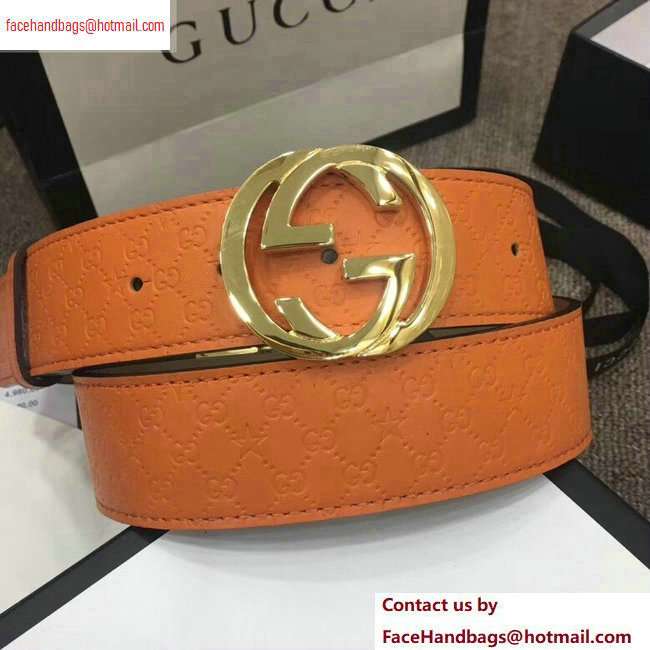 Gucci Width 4cm Signature Leather Belt Orange with Interlocking G Buckle