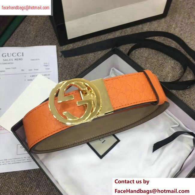 Gucci Width 4cm Signature Leather Belt Orange with Interlocking G Buckle