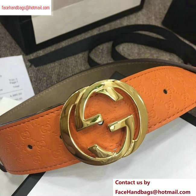 Gucci Width 4cm Signature Leather Belt Orange with Interlocking G Buckle