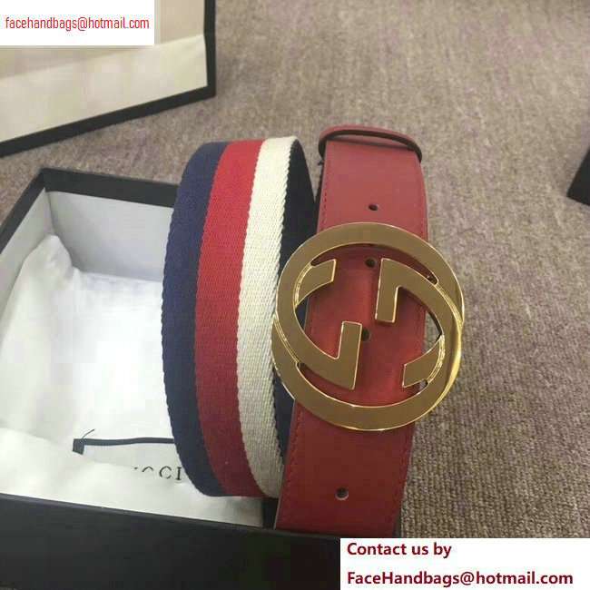 Gucci Width 4cm Sylvie Web and Leather Belt Red with Interlocking G Buckle