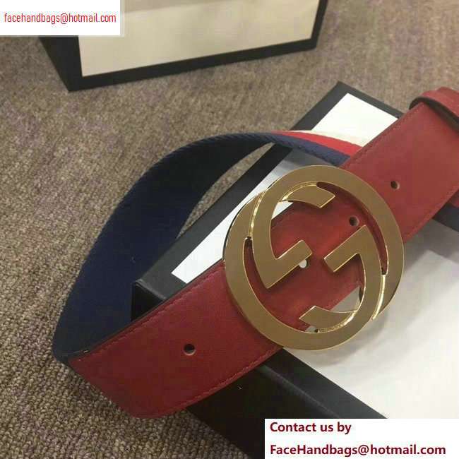 Gucci Width 4cm Sylvie Web and Leather Belt Red with Interlocking G Buckle