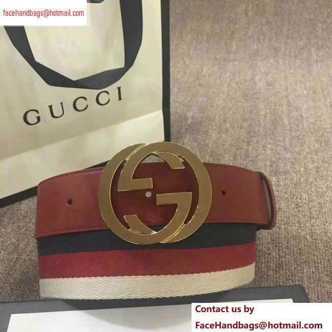 Gucci Width 4cm Sylvie Web and Leather Belt Red with Interlocking G Buckle