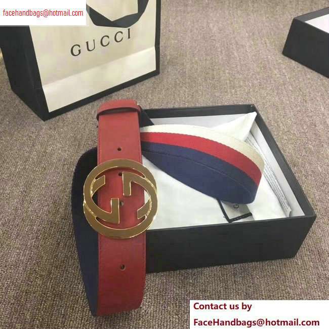 Gucci Width 4cm Sylvie Web and Leather Belt Red with Interlocking G Buckle