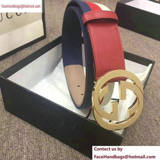 Gucci Width 4cm Sylvie Web and Leather Belt Red with Interlocking G Buckle