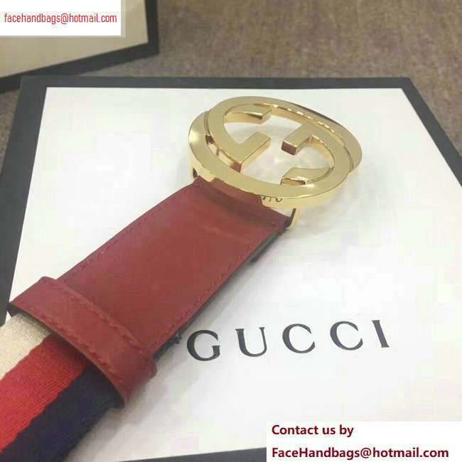 Gucci Width 4cm Sylvie Web and Leather Belt Red with Interlocking G Buckle