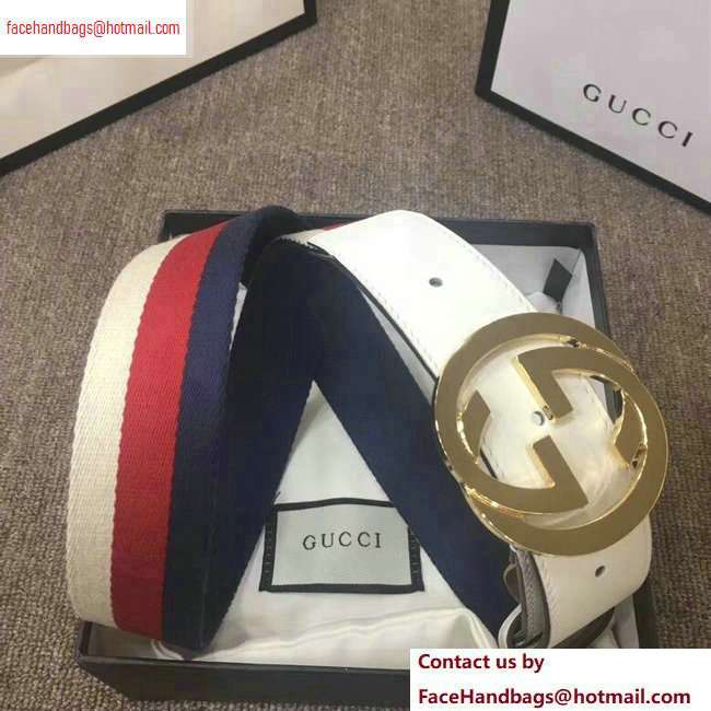 Gucci Width 4cm Sylvie Web and Leather Belt White with Interlocking G Buckle