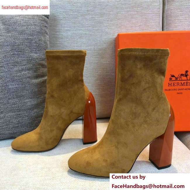 Hermes Heel 10cm Suede Ankle Boots Khaki 2020