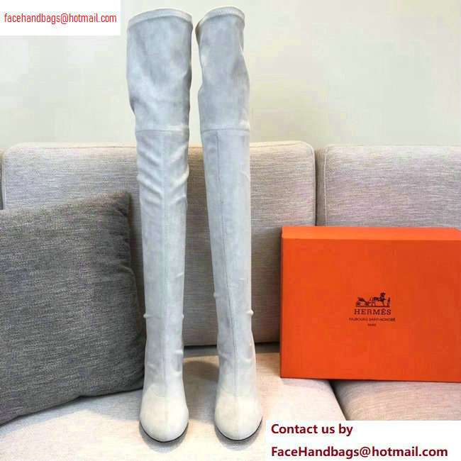 Hermes Heel 10cm Suede High Boots Off White 2020