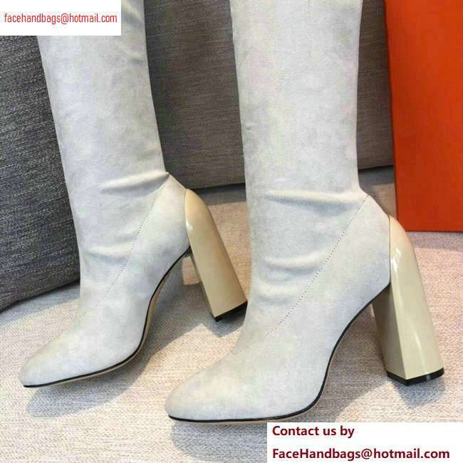 Hermes Heel 10cm Suede High Boots Off White 2020