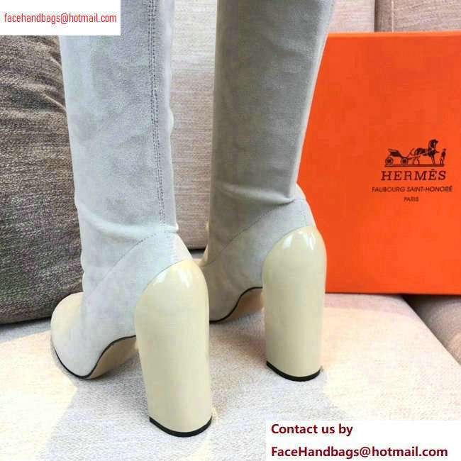 Hermes Heel 10cm Suede High Boots Off White 2020