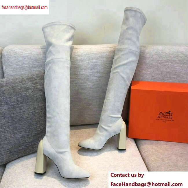 Hermes Heel 10cm Suede High Boots Off White 2020