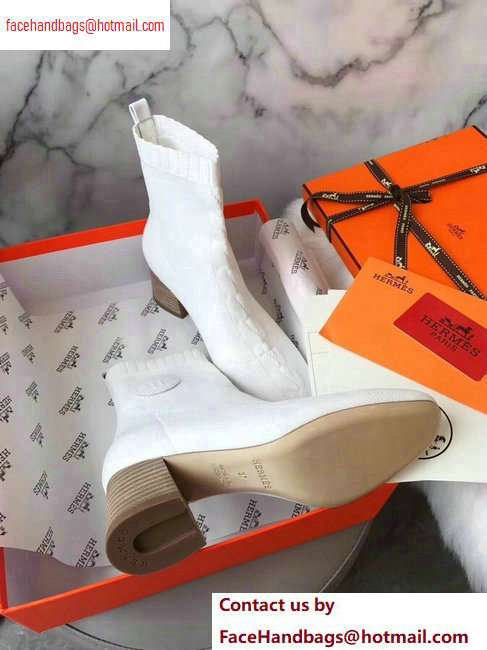 Hermes Heel 6cm Knit Volver 60 Ankle Boots White 2020