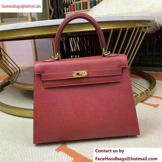 Hermes Kelly 25cm Bag in Original Epsom Leather Dark Red