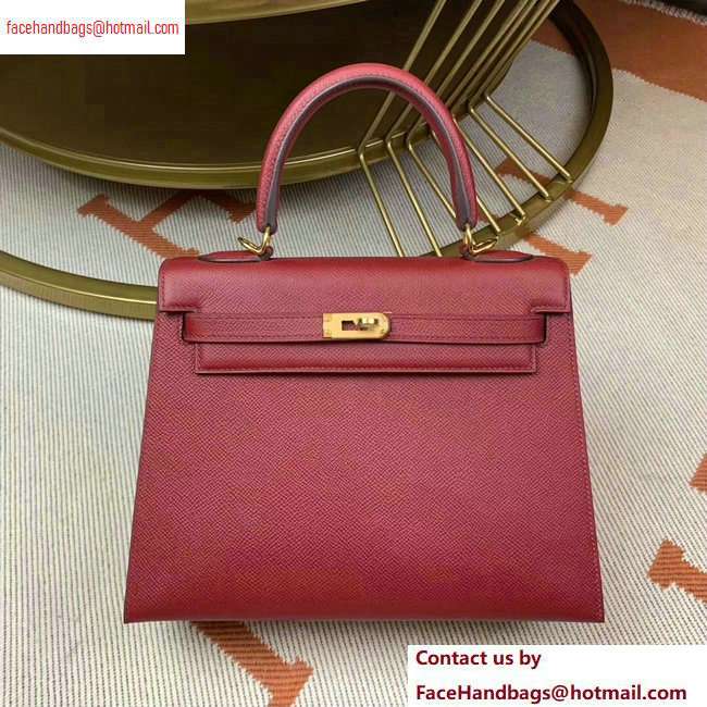 Hermes Kelly 25cm Bag in Original Epsom Leather Dark Red