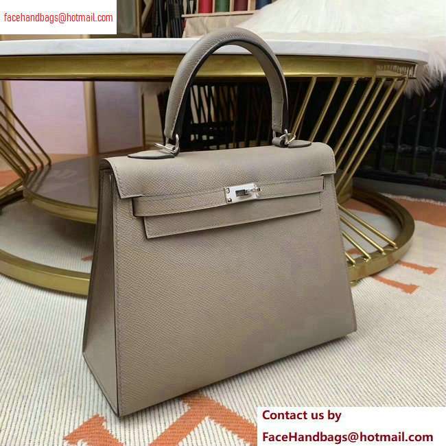 Hermes Kelly 25cm Bag in Original Epsom Leather Light Gray