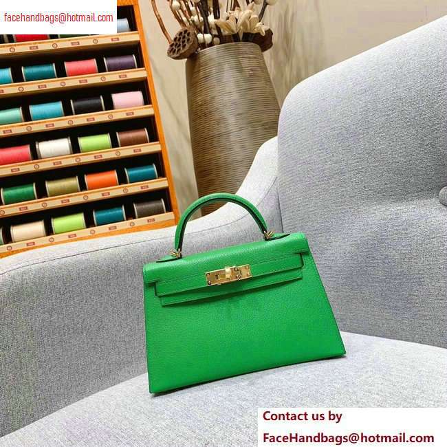 Hermes Mini Kelly II Bag in Original Chevre Leather Bamboo Green