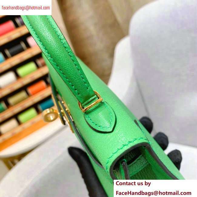 Hermes Mini Kelly II Bag in Original Chevre Leather Bamboo Green