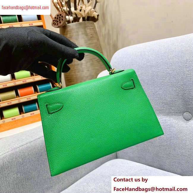 Hermes Mini Kelly II Bag in Original Chevre Leather Bamboo Green