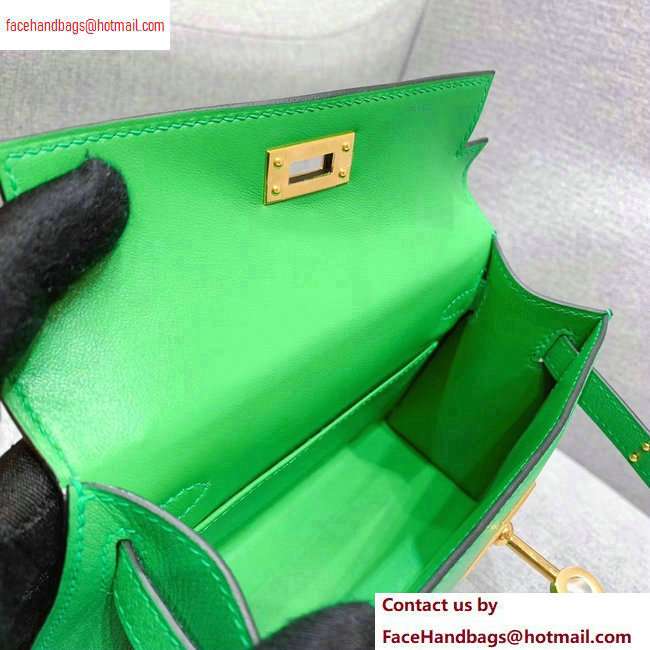 Hermes Mini Kelly II Bag in Original Chevre Leather Bamboo Green