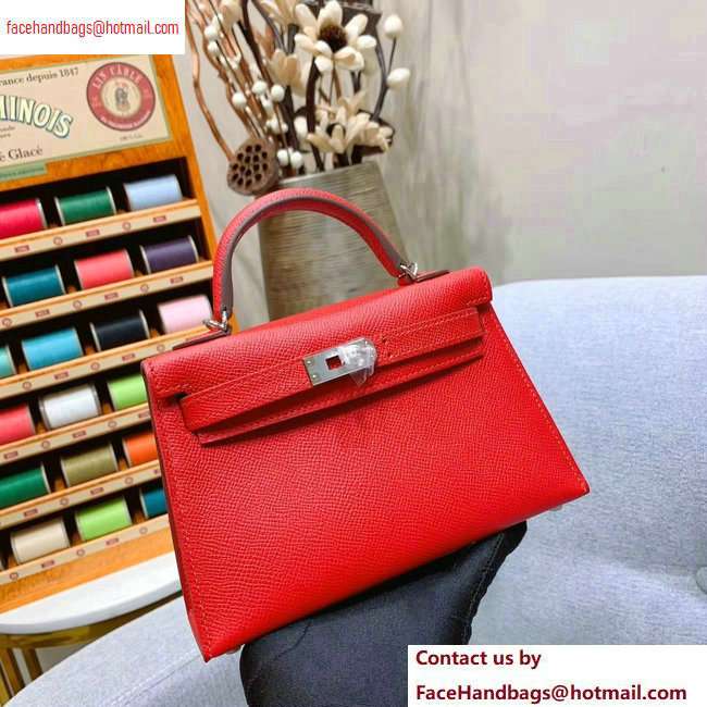 Hermes Mini Kelly II Bag in Original Epsom Leather Cherry Red