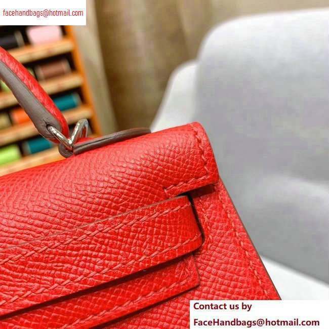 Hermes Mini Kelly II Bag in Original Epsom Leather Cherry Red