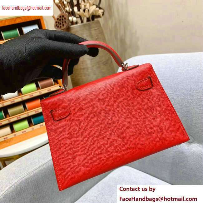 Hermes Mini Kelly II Bag in Original Epsom Leather Cherry Red