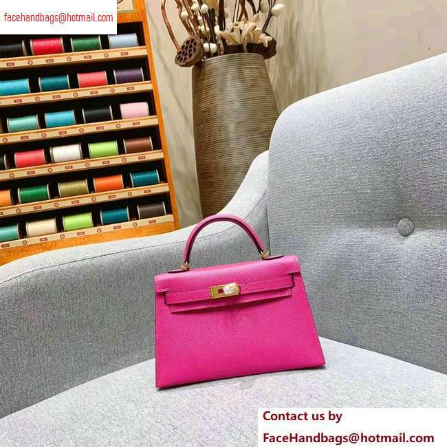 Hermes Mini Kelly II Bag in Original Epsom Leather Dark Pink