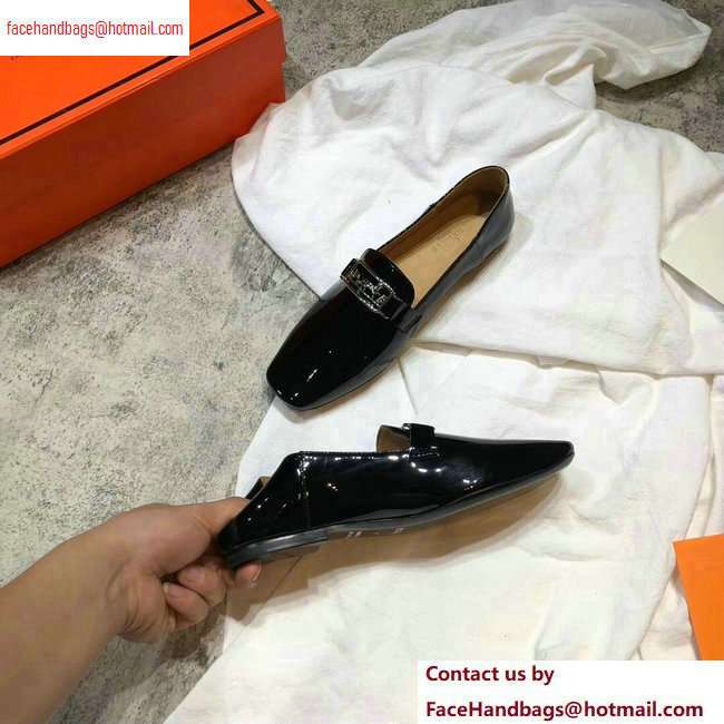 Hermes Openwork Hardware Time Loafers Patent Black 2020