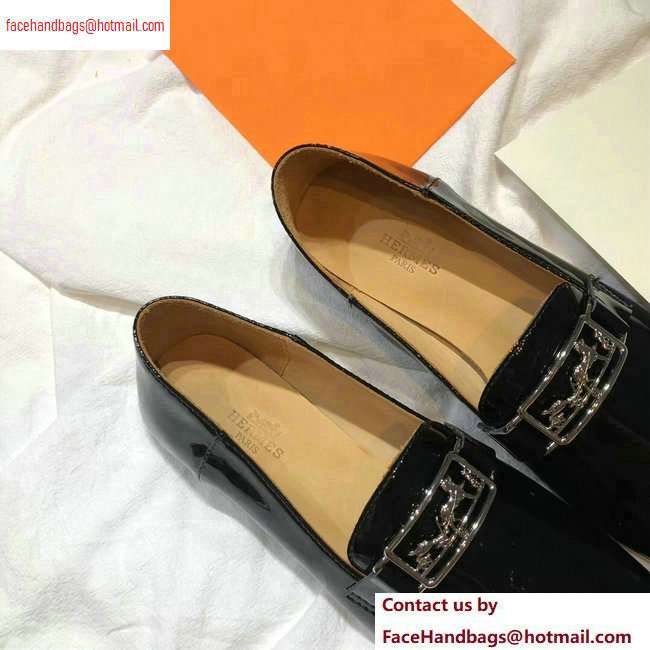 Hermes Openwork Hardware Time Loafers Patent Black 2020