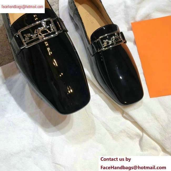 Hermes Openwork Hardware Time Loafers Patent Black 2020