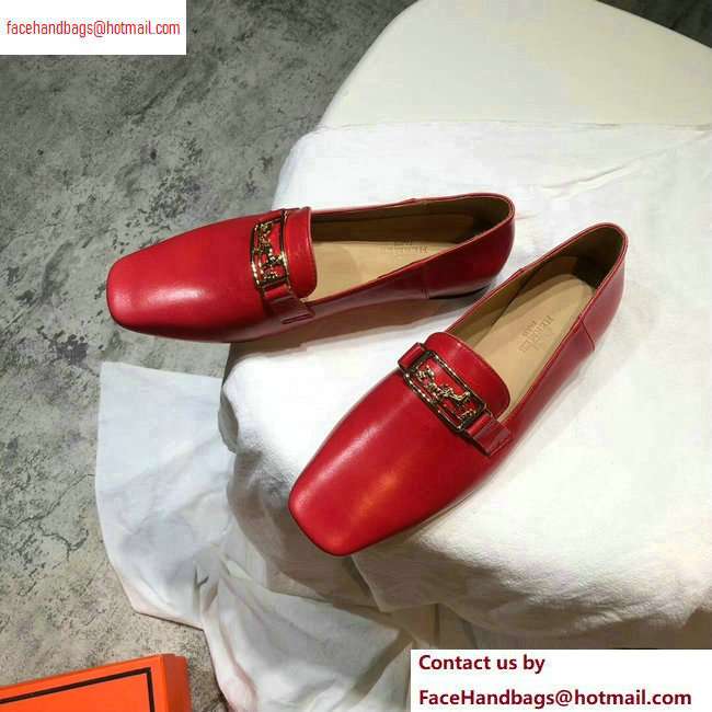 Hermes Openwork Hardware Time Loafers Red 2020