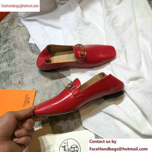 Hermes Openwork Hardware Time Loafers Red 2020