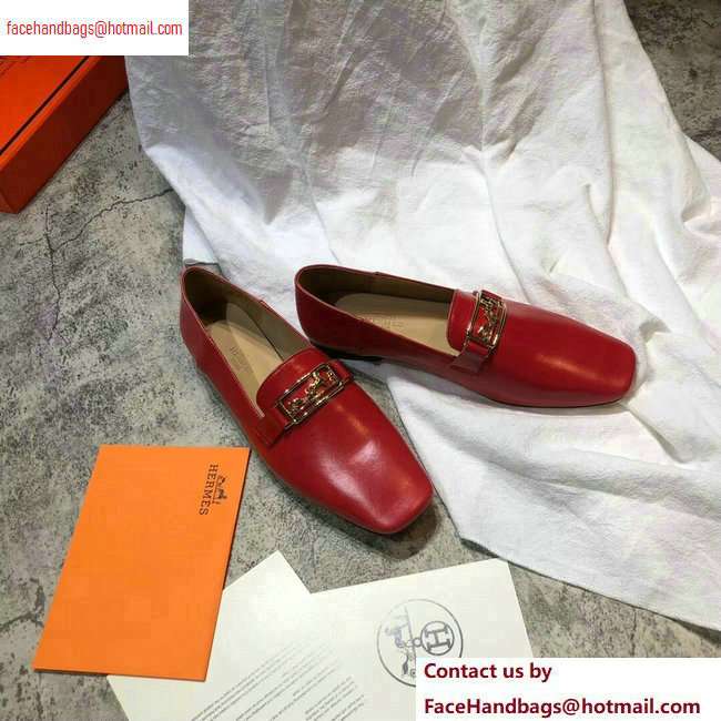 Hermes Openwork Hardware Time Loafers Red 2020