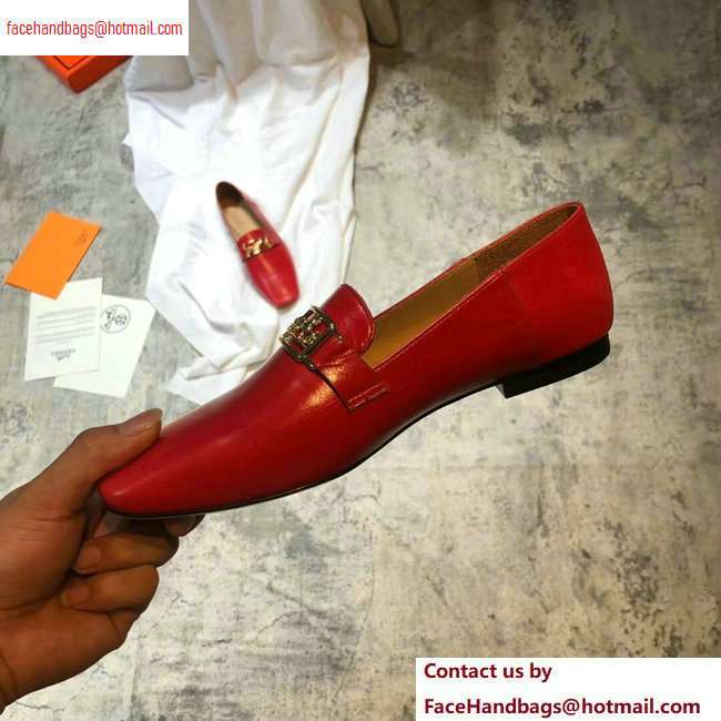 Hermes Openwork Hardware Time Loafers Red 2020